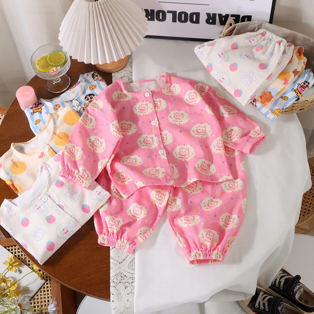 Children's Pure Cotton Pajamas Spring Autumn New Style Boys Girls Double Layer Cotton Gauze Homewear Set Baby Long Sleeve Long Pants Sleepwear
