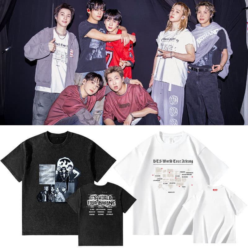 BTS 2026 US/Europe Concert ARIRANG Same Style Short Sleeve T-Shirt Cotton Round Neck Washed Clothing