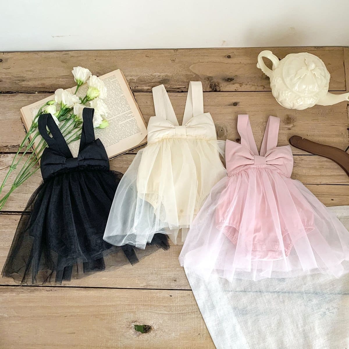 Ins New Style Summer Children's Girl Large Bow Strap Bodysuit Mesh Princess Romper Baby Birthday Suit