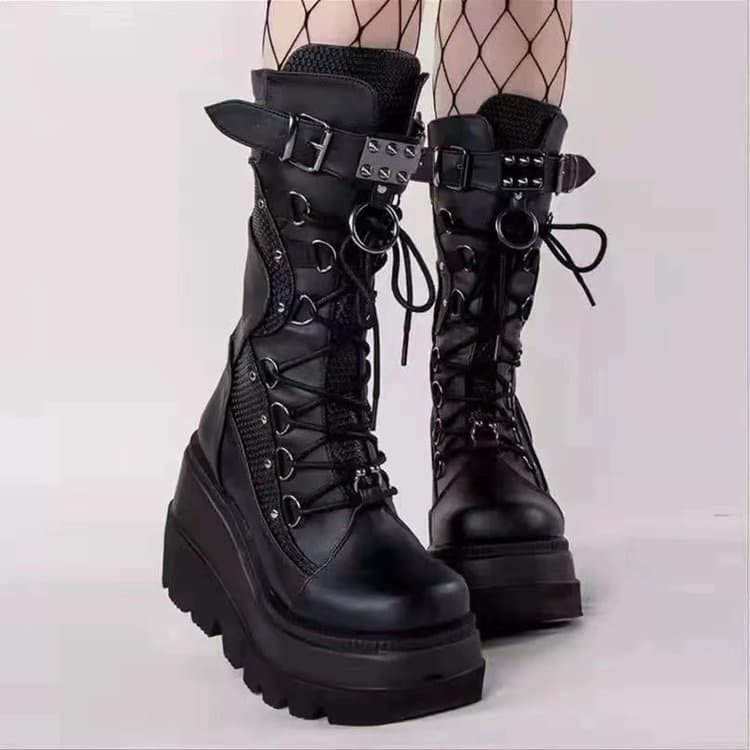 Amazon Cross-border Platform Heel Martin Boots Women 2022 New European and American Large Size Punk Style Thick Sole Mid-calf Boots