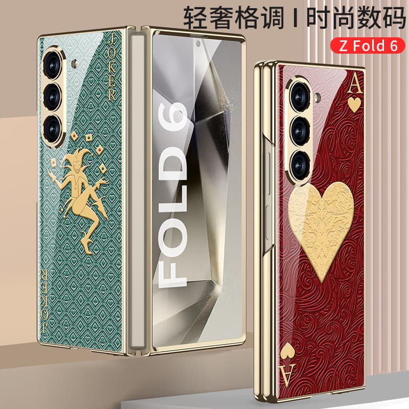 Amazon Compatible Samsung Z Fold 6 Case Electroplated Glass Colorful Design Women's Foldable Screen Protective Cover Shockproof Case