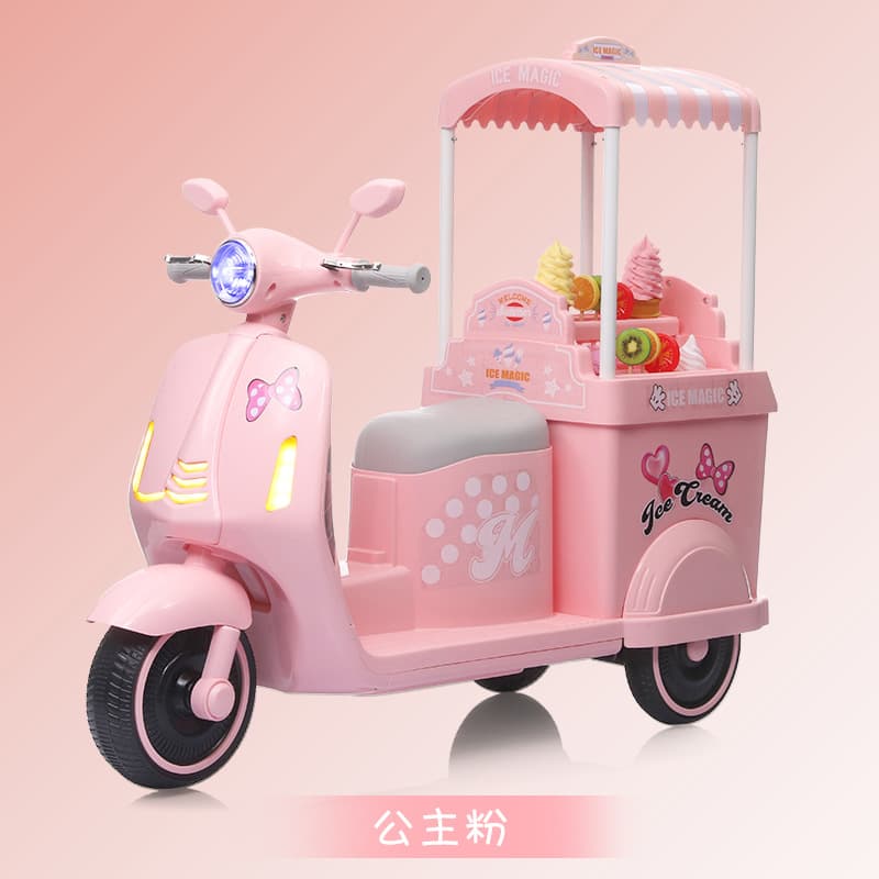Electric Kids Motorcycle for Boys and Girls, Ride-On Ice Cream Tricycle with Remote Control, Rechargeable Toy Car for Toddlers