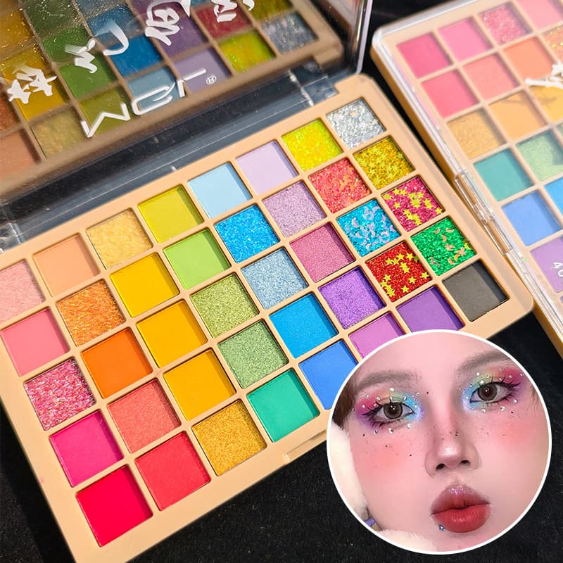 MGL Dream Color 40 Color Eyeshadow Palette Stage Makeup Colorful Multicolor Sequins Glitter Performance Blue Green Pink Cos Makeup