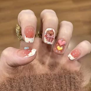 Dopamine Candy French Cream Heart Sweet Cute Bear Bow European & American Style Removable Nails 30 Pieces