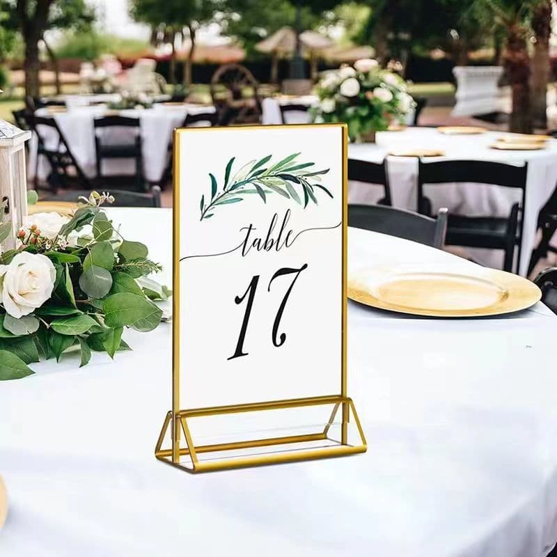 Acrylic Gold Edge Triangle Desk Card Horizontal/Vertical Double-Sided Photo Frame Display Stand Transparent Desk Sign