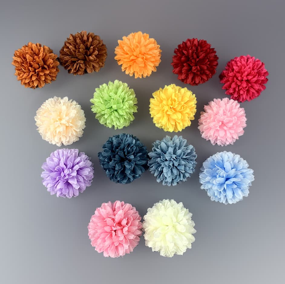 Ping Pong Chrysanthemum Flower Head 7cm Diameter Ball Chrysanthemum Artificial Flower Accessories Wedding Hall Flower Ball Decoration Silk Flower Ping Pong Chrysanthemum Ball Shape