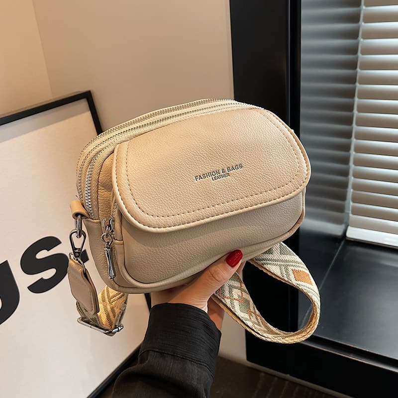 Trendy Soft Leather Small Square Bag for Women 2025 New Wide Strap Shoulder Bag Fashionable Versatile Multi-Layer Practical Crossbody Bag