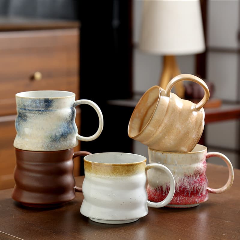 Cross-border Ceramic Coffee Mug 360ml Kiln Change Wabi-Sabi Vintage Afternoon Tea Mug Coarse Pottery Water Cup