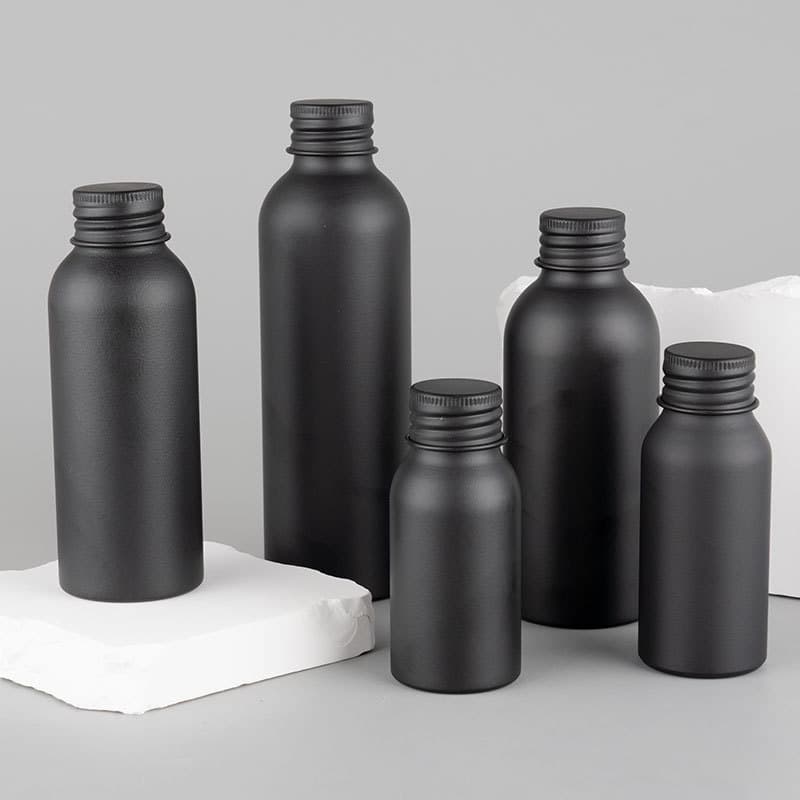 40-200ml Matte Black Aluminum Bottle with Aluminum Cap Cosmetic Dispensing Bottle Essential Oil Fish Oil Toner Hydrosol Bottle Empty Bottle