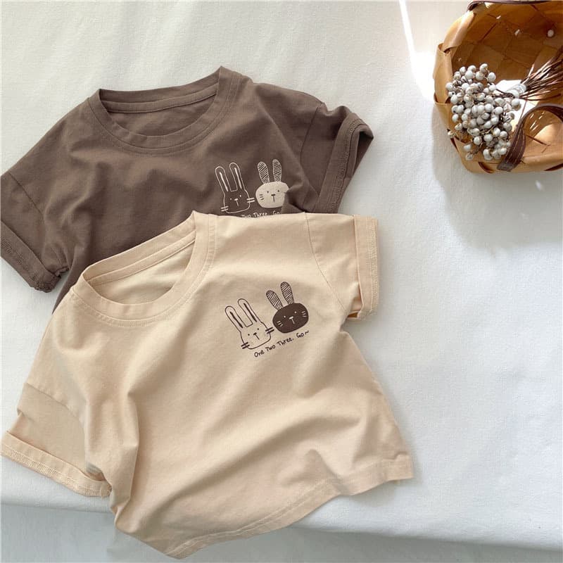 Summer Children's Short Sleeve T-Shirt Pure Cotton Round Neck Bunny Half Sleeve Top Korean Style Cute Rabbit Print Kids' Tee