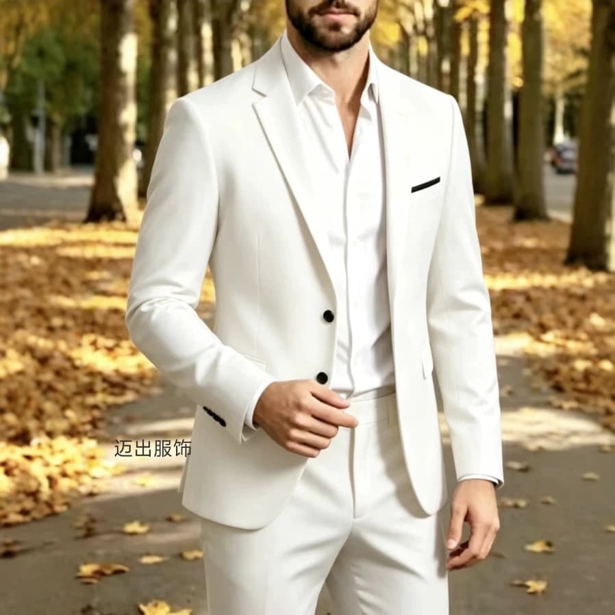 2026 New Men's Slim Fit Suit Set Business Casual Wedding Groomsmen Formal Wear Two-Piece Suit Cross-Border