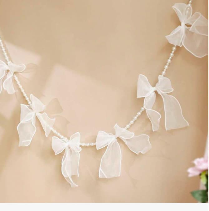 Cross-border New Product Pearl Chain Bow Pull-Up Flag Banner Party Bachelorette Party Bath Christening Party Decoration