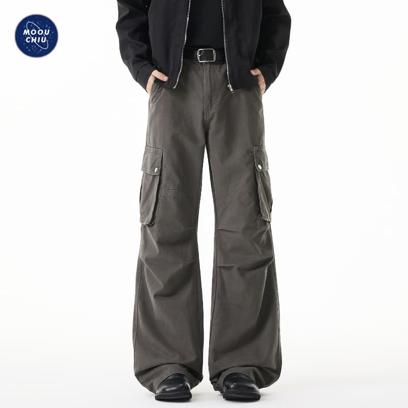 Muchiu Men's Wear | Multi-pocket American style extended overalls for men tall casual pleated paratrooper wide-leg trousers