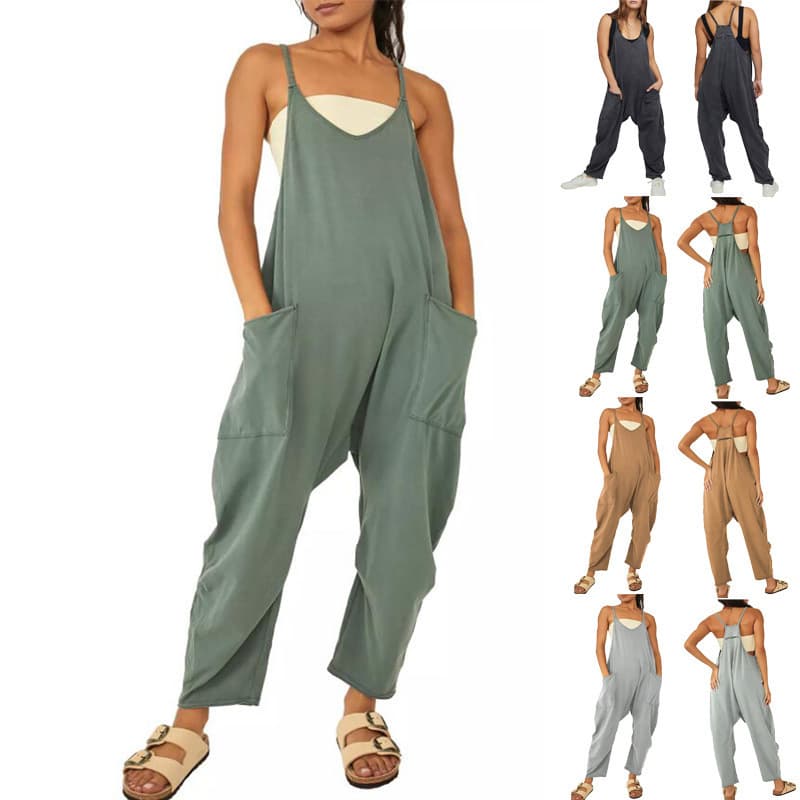 2023 European and American Women's Fashion eBay Amazon Independent Station Hot Selling Zipper Pocket Camisole Jumpsuit Overall