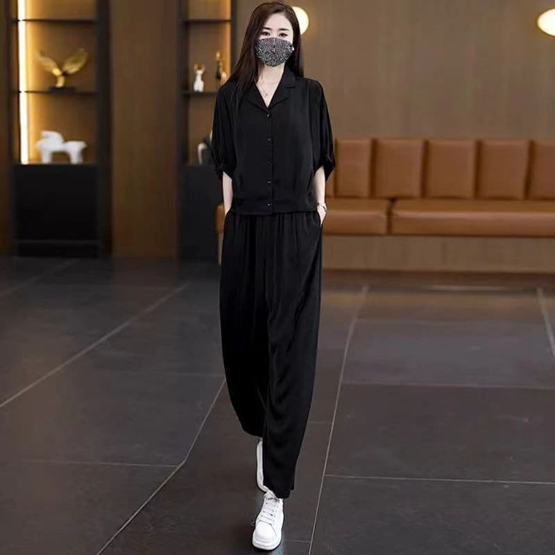 Cross-Border Fashionable Plus Size Women's Set: Versatile Loose Slimming Age-Reducing Mom Outfit Harem Pants Two-Piece Set
