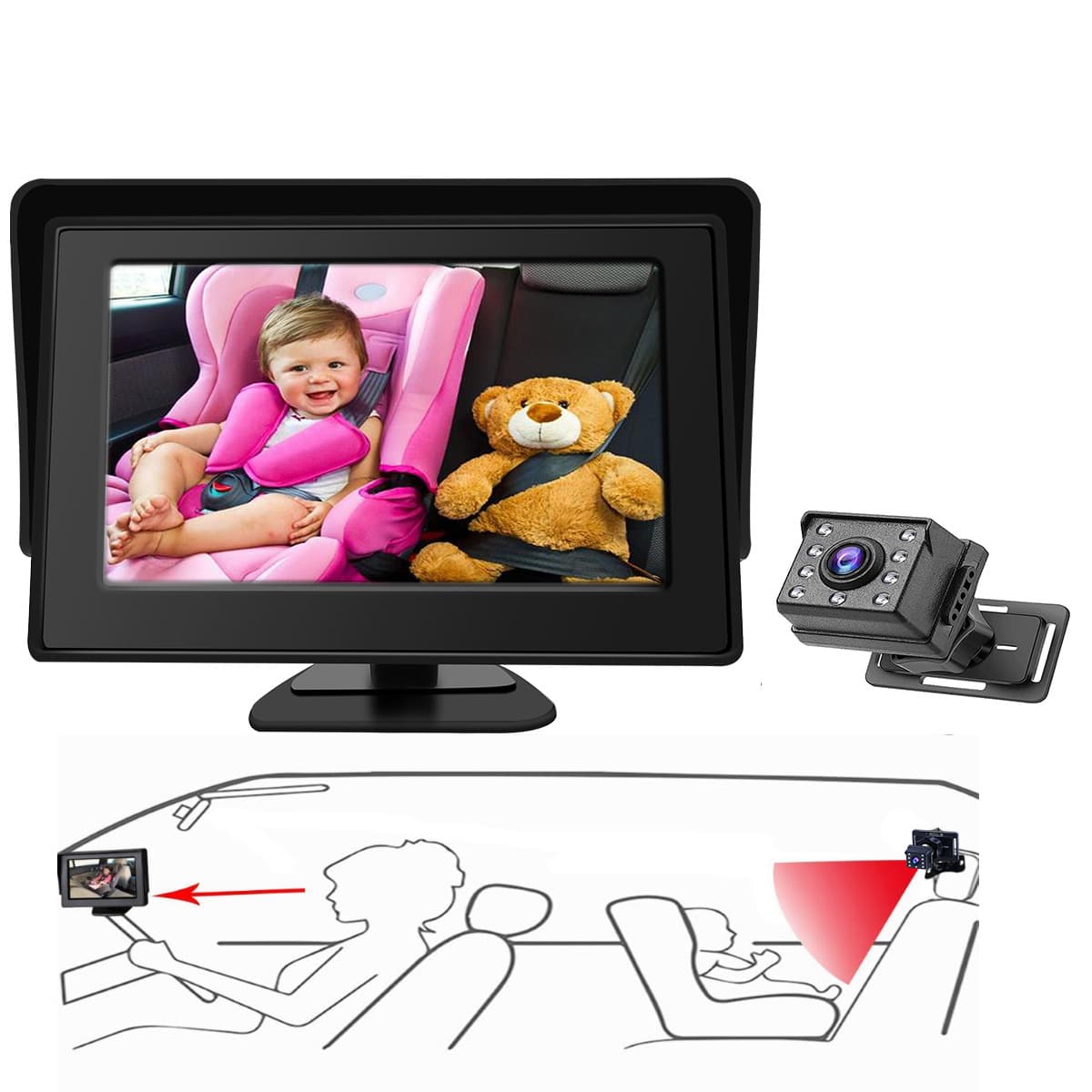 4.3 Inch High Definition Night Vision Car Baby Monitor Camera For Vehicle Interior Use