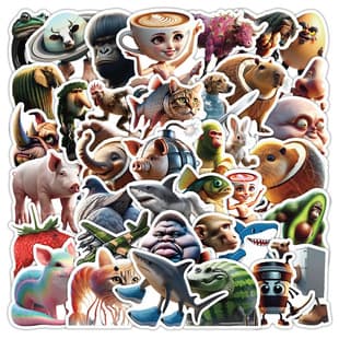 50 Pcs Cross-Border Hot Selling Shan Hai Jing Stickers Creative Animal Fusion Graffiti Decals Waterproof for Phone, Skateboard