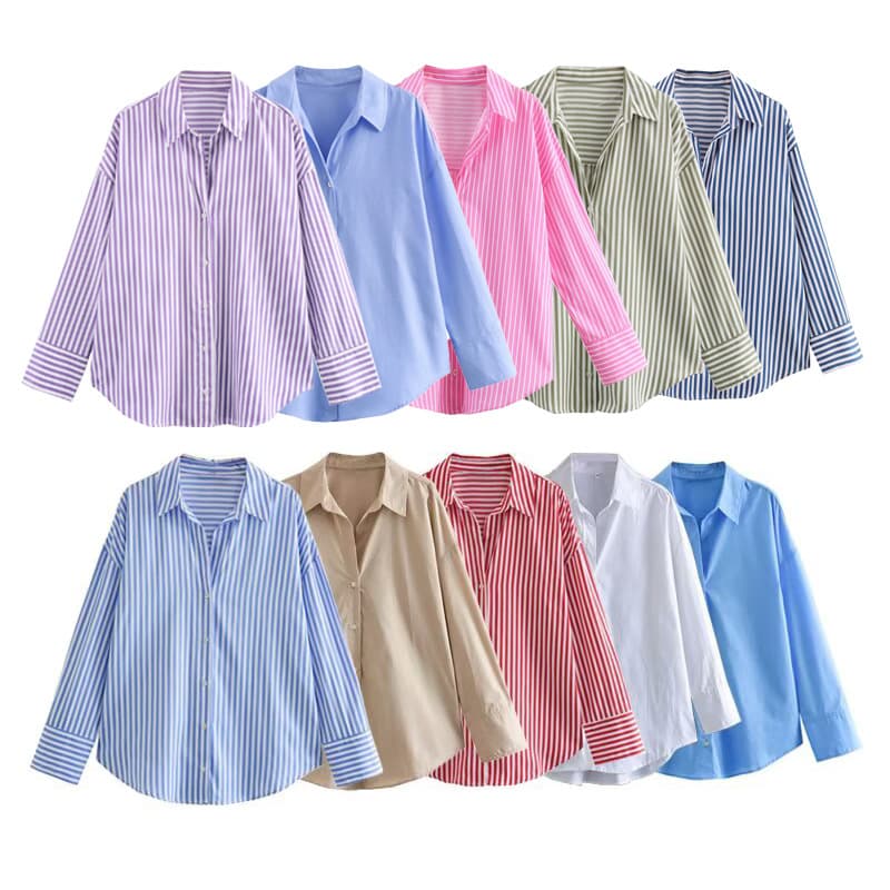 Cross-border Y2K Wholesale 2026 Summer New Arrival European and American Style Women's Long-Sleeved Loose Multi-Color Poplin Shirt F69327