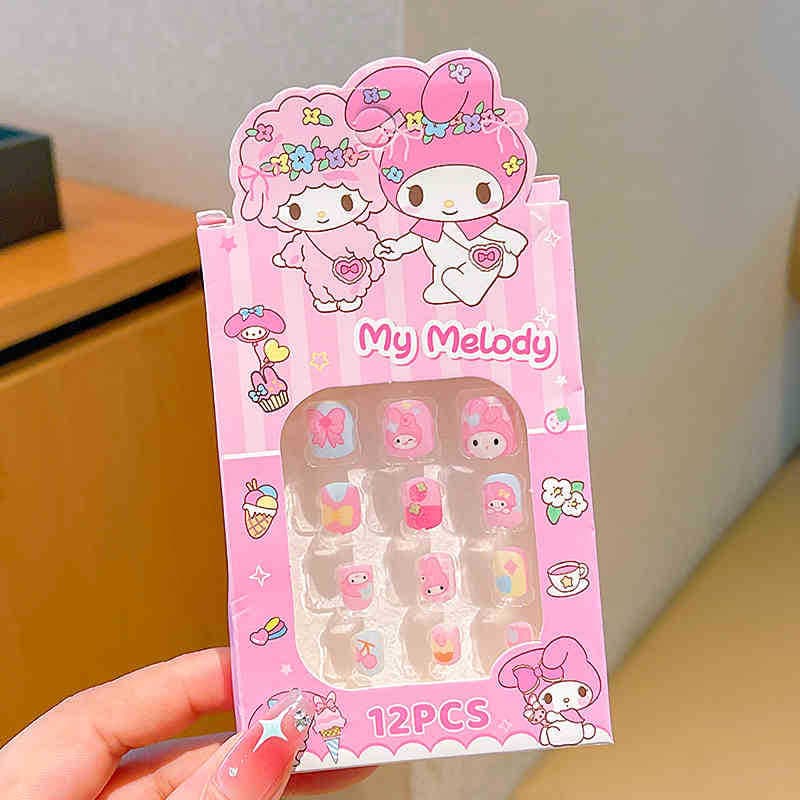 Cartoon Elementary School Kids Press-On Nails Sweet Cute Girls Long Nail Stickers Self-Adhesive Waterproof Little Girl Gift