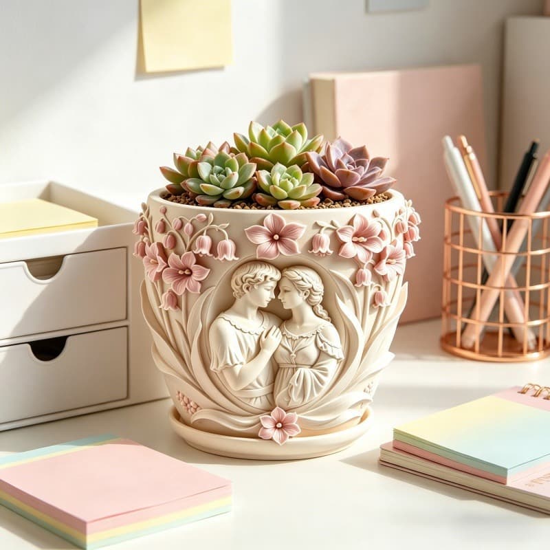 Resin Silicone Mold Relief Couple Flower Pot Mold DIY Plaster Succulent Planter Epoxy Resin Casting Mold