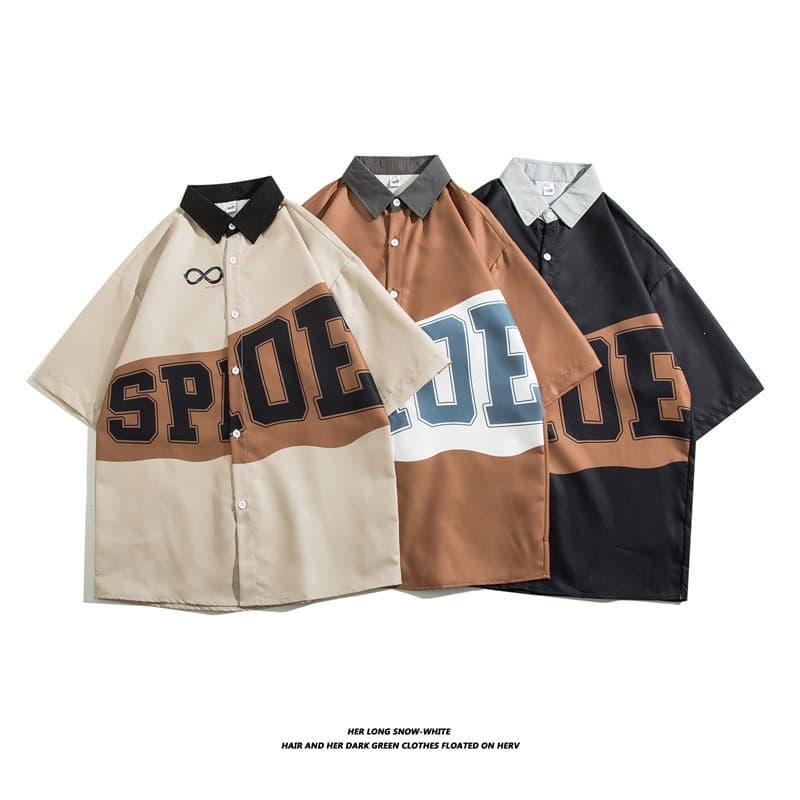 American Street Short Sleeve Shirt Summer Japanese Retro Half Sleeve Unisex Style Motorcycle Jacket Shirt Coat Shirt