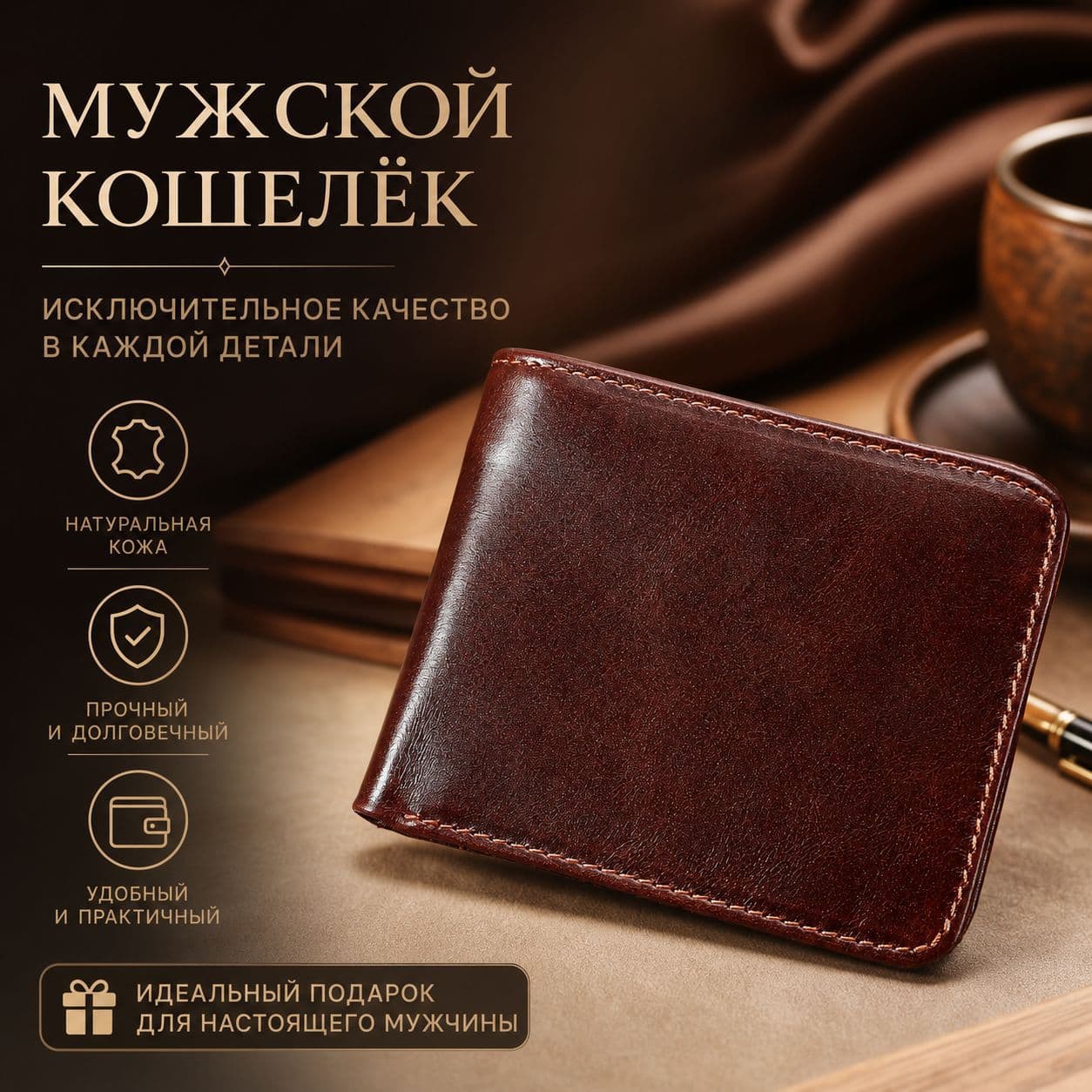 Short Genuine Leather Portable Wallet Men's Vintage Commute Pocket Wallet Credit Card Wallet Small Card Holder