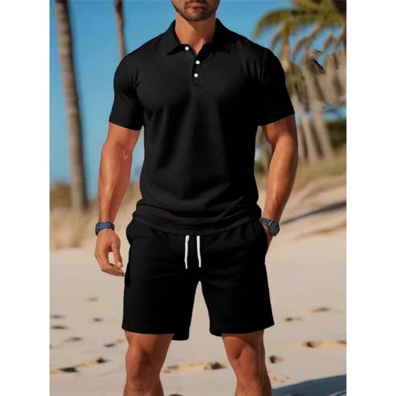 2025 Men's Summer Sports Versatile Slim Fit Short Sleeve Polo Shirt Shorts Cross-Border Set Short Sleeve T-Shirt Wholesale