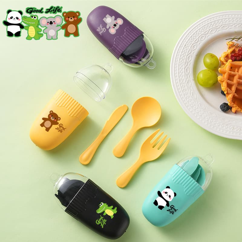 Creative Outdoor Spoon and Fork Cutlery Set, Portable Plastic PP Knife Fork Spoon with Travel Storage Case
