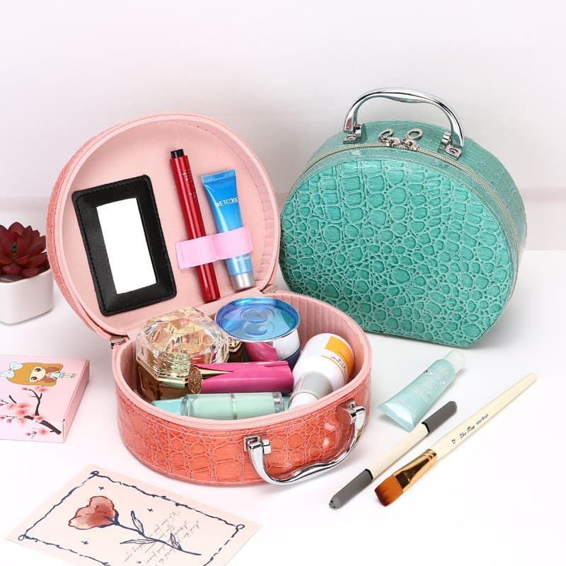 Stone Pattern Handheld Makeup Case with Mirror Large Capacity Cosmetic Bag Multifunctional Portable Travel Storage Box Waterproof