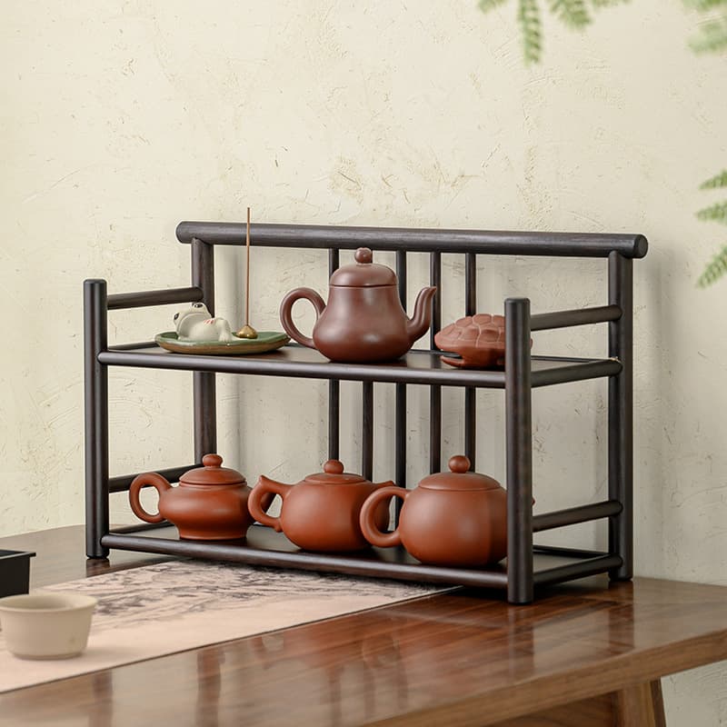 ♔ Retro Tea Cup Stand, Desktop Teapot Holder, Small Chinese-style Tea Set Storage and Display Rack