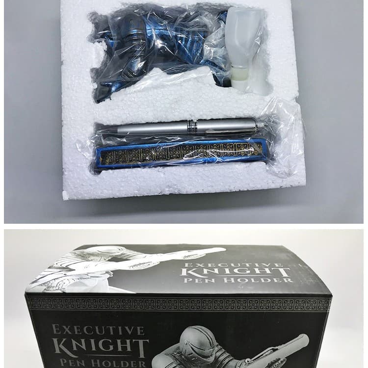 Soldier Executive Pen Holder Ornament Knight Pen Rest Armor Hero Kneeling Pen Holder Bronze Statue Pen Cup Stationery