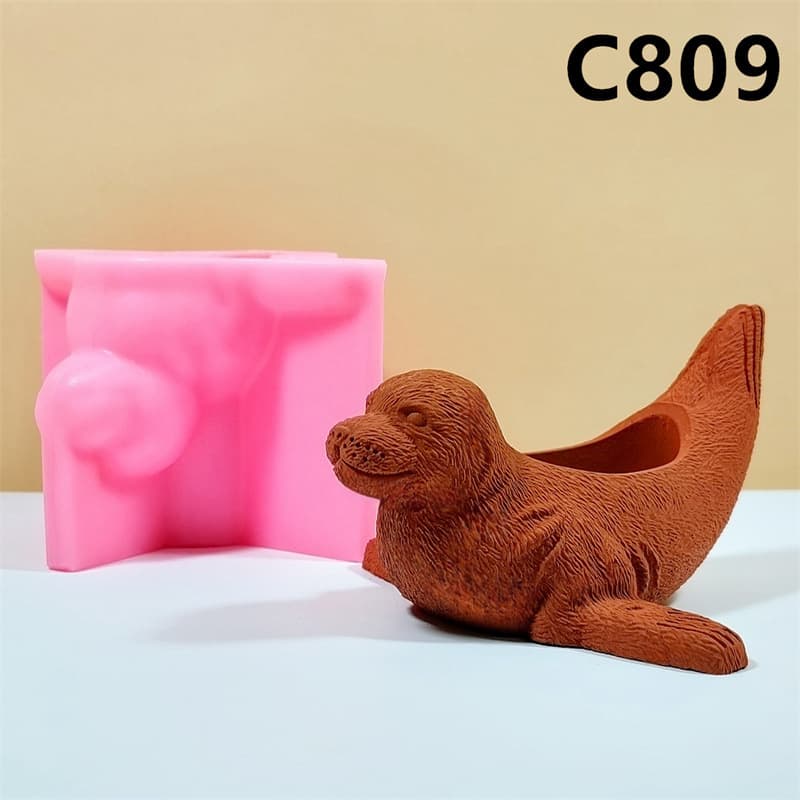 Beaver Lying Pose Flower Pot Succulent Planter Silicone Mold Gypsum DIY Wax Candle Container Mold C809
