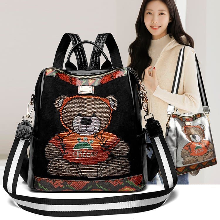 Bright Diamond Bear New College Student Schoolbag Women's Backpack College Style European and American Fashion Casual Versatile Cross-Border Foreign Trade