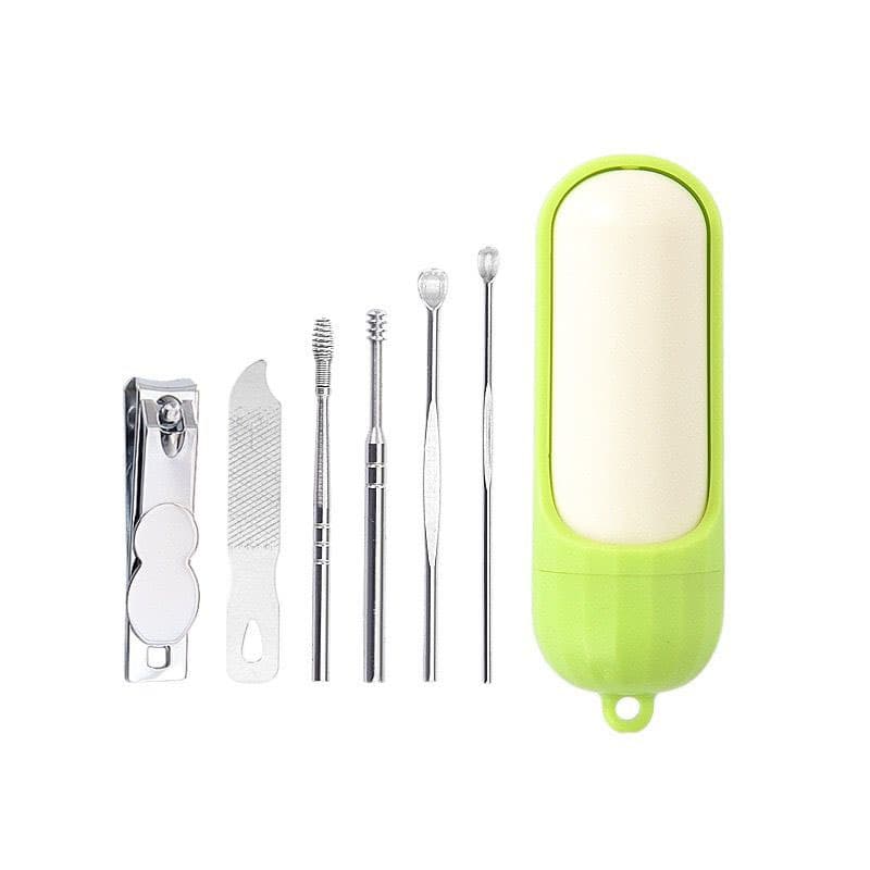 In-Stock Stainless Steel Ear Pick 6-Piece Set Spiral Ear Cleaner Nail Clipper Set Gift Ear Cleaning Tool Keychain