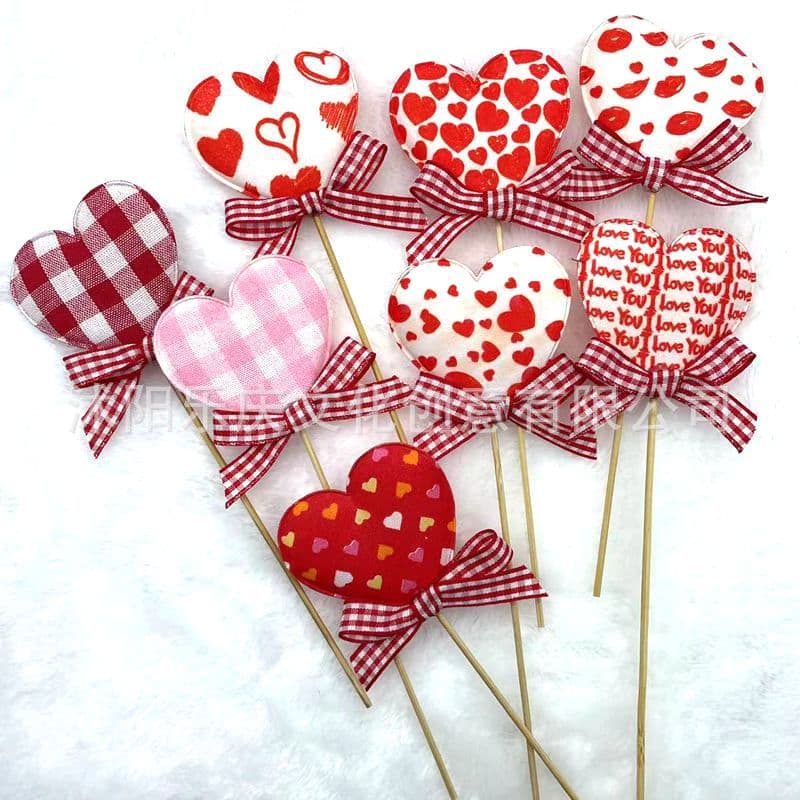 Cross-border New Product Valentine's Day Mother's Day Decoration Heart Picks Valentine's Decor Wedding Arrangement Cake Toppers
