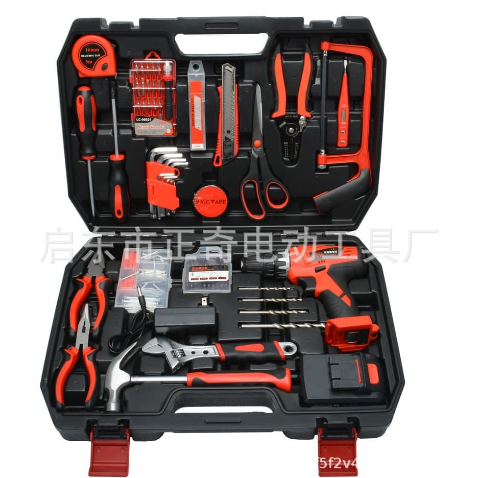 Home Tool Kit Set Complete Hardware Cordless Drill Electrician Maintenance Multifunctional Toolbox Lithium Battery Hand Drill