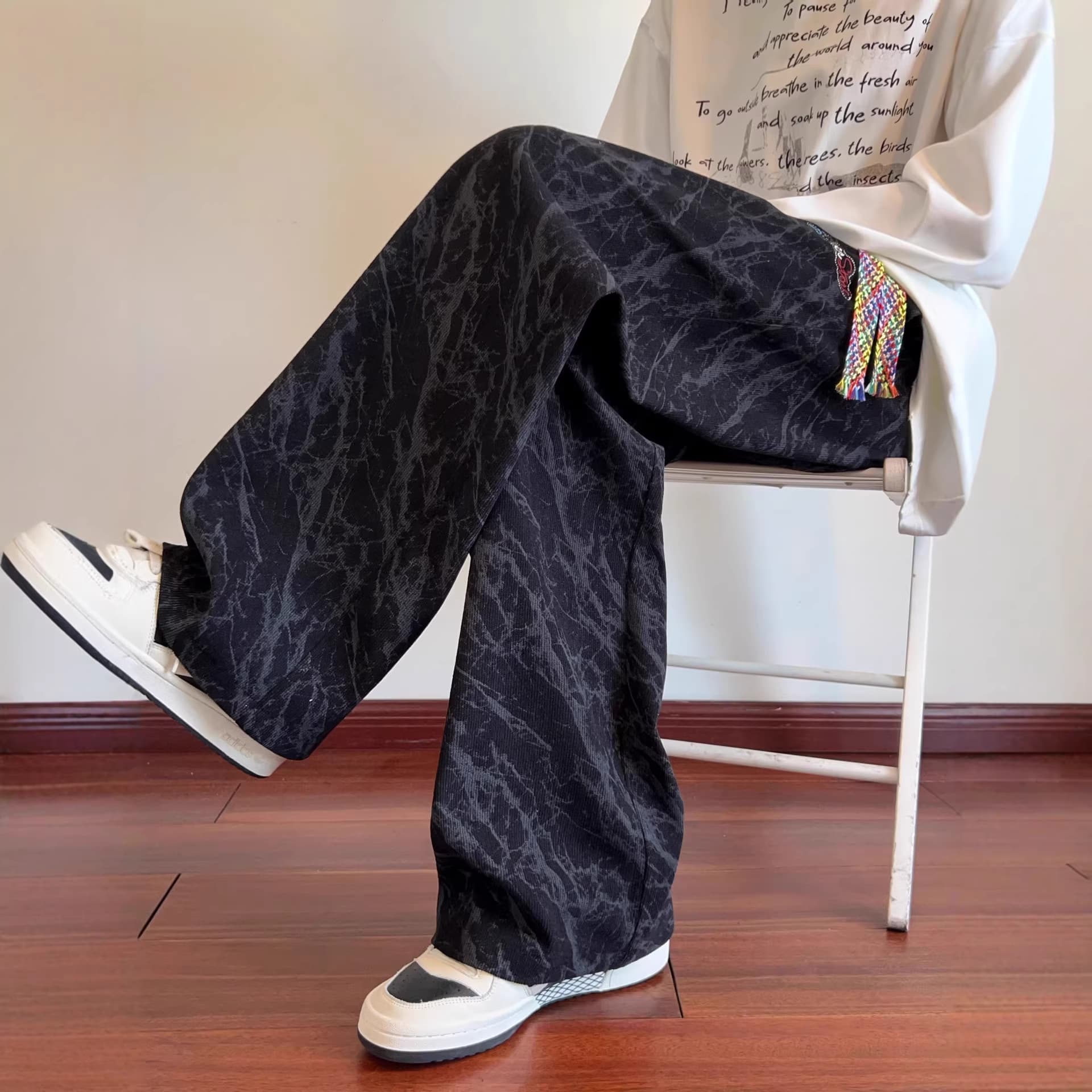 Wholesale price even for 1 piece: Spring/Autumn casual pants for men, cool tie-dye print, loose straight-leg sweatpants, trendy style