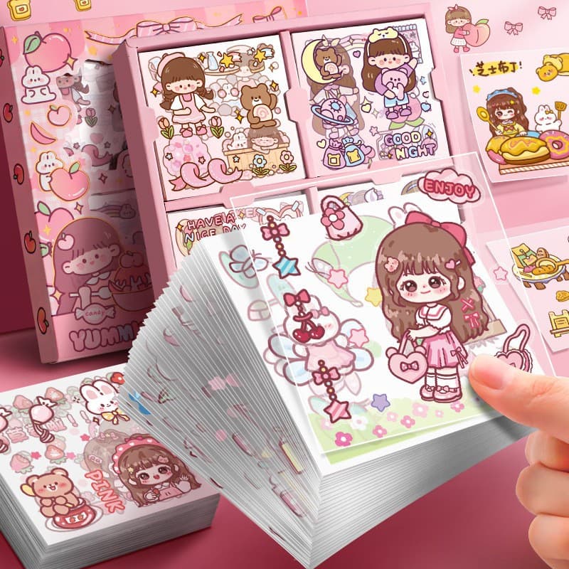 100 Sheets Cute Cartoon PET Journal Stickers Korean Style Ins Girl Scrapbook Supplies Kids Water Bottle Kpop Photocard Stickers