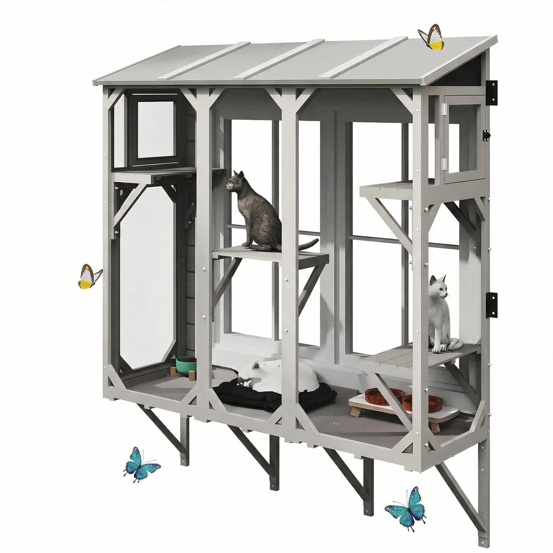 Custom Cross-Border Large Cat Cage Solid Wood Balcony Cat House Cat Cage Multi-Door Mosquito-Proof Outdoor Window Mount Cat