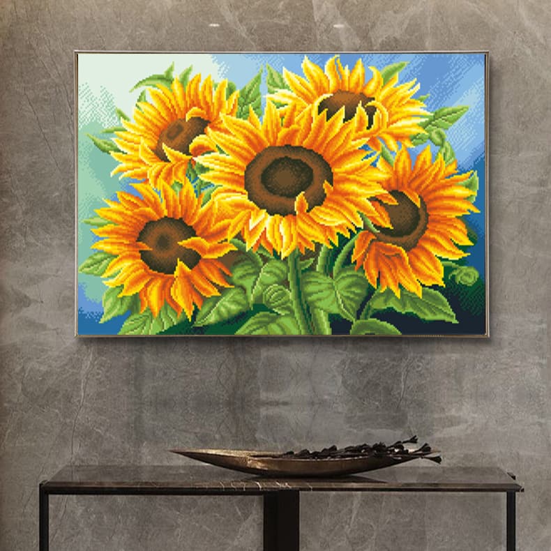 Mona Lisa's Flourishing Cross-Stitch New Style: Sunflower for Living Room and Dining Room, Handmade Embroidery