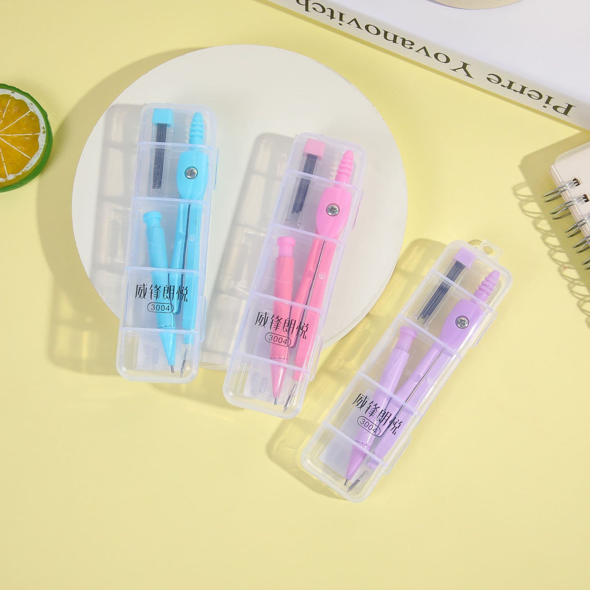 Student Metal Compass Office Supplies with Lead Core Solid Color Shell Durable New Wholesale Candy Color Compass Pencil Holder