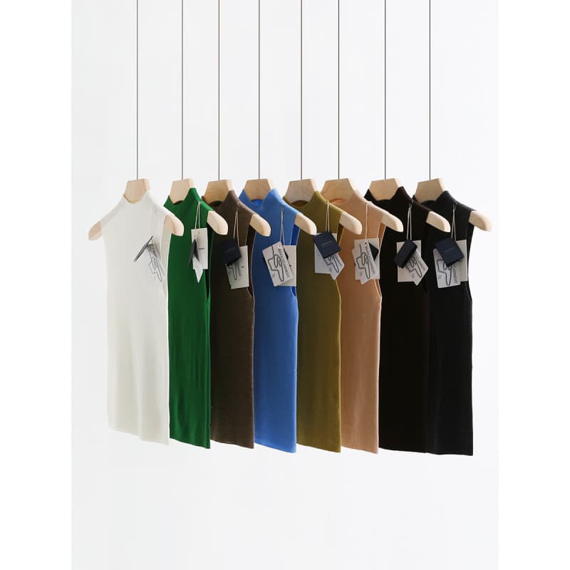 Shimazu Seamless 16 Gauge 60 Count Worsted Wool Mock Neck Knit Vest Sleeveless Base Layer Inner Sweater F023