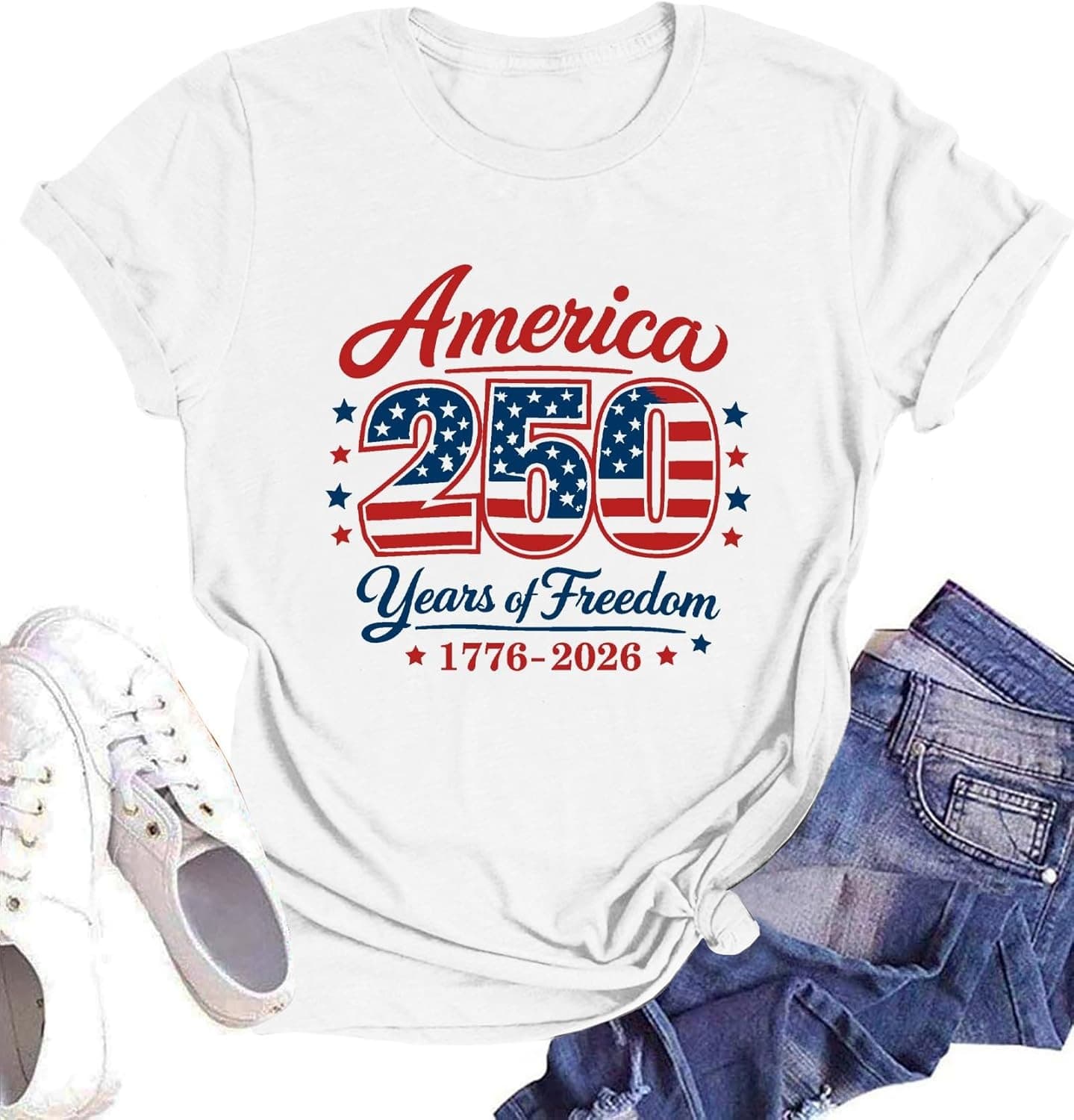 Cross-border European Size Women's 250th Anniversary T-Shirt Celebration T-Shirt American Print Short