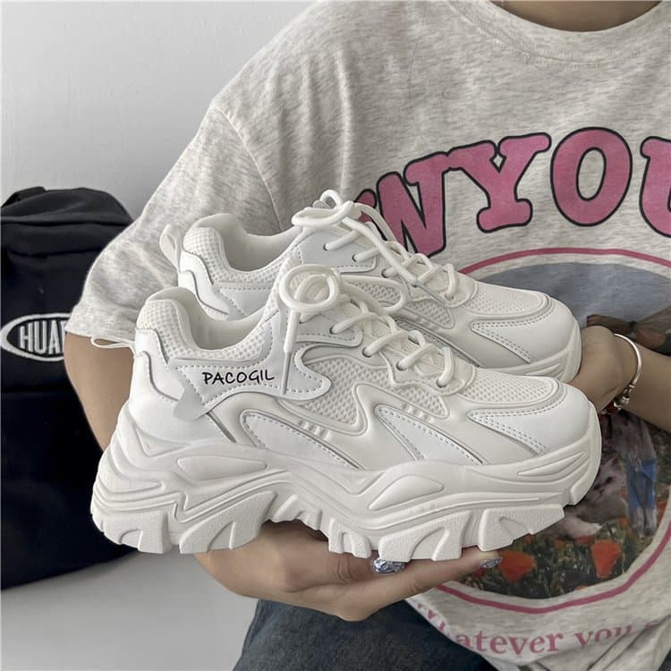 Dad Sneakers Women 2024 Spring New Chunky Sole Height-Increasing Casual Shoes Design Platform Sole Versatile Sports Shoes