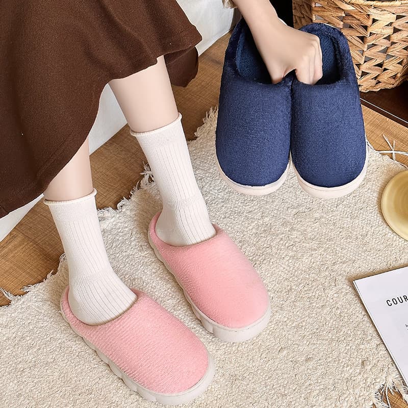 Thick Bottom Winter Pure Color Couple Flannel Cotton Slippers Home Indoor Warm Comfortable Maternity Cotton Slippers