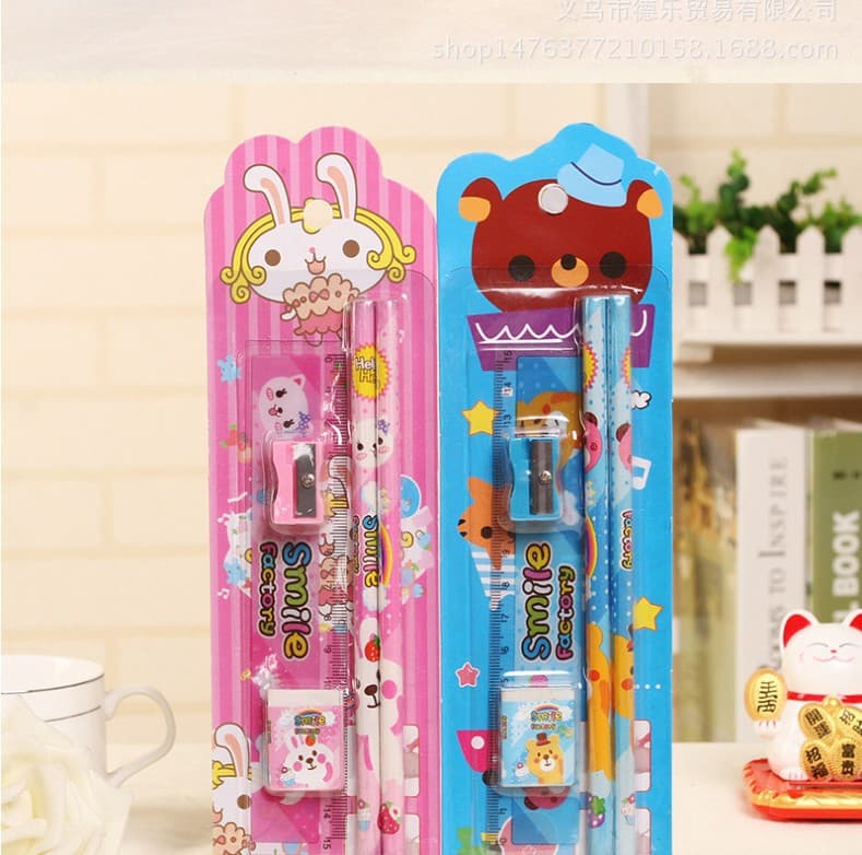 Factory Direct Stationery Set Five-Piece Set Kindergarten Prizes Elementary Student Learning Supplies Value Gift Wholesale