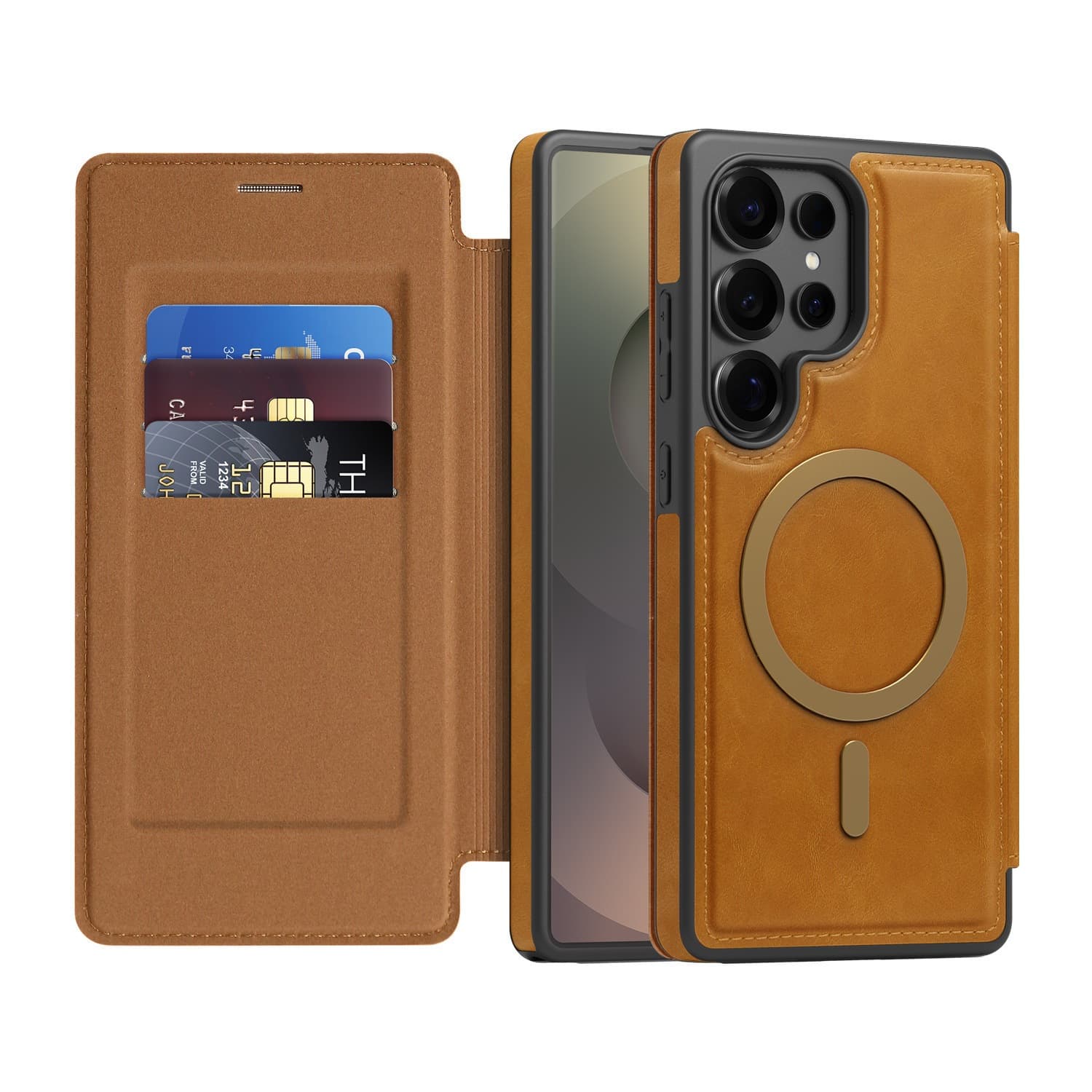 Compatible with Samsung S26 Ultra Phone Case, S25 Plus Magnetic Flip Leather Cover, S24 FE Card Slot Full-Body Protective Case