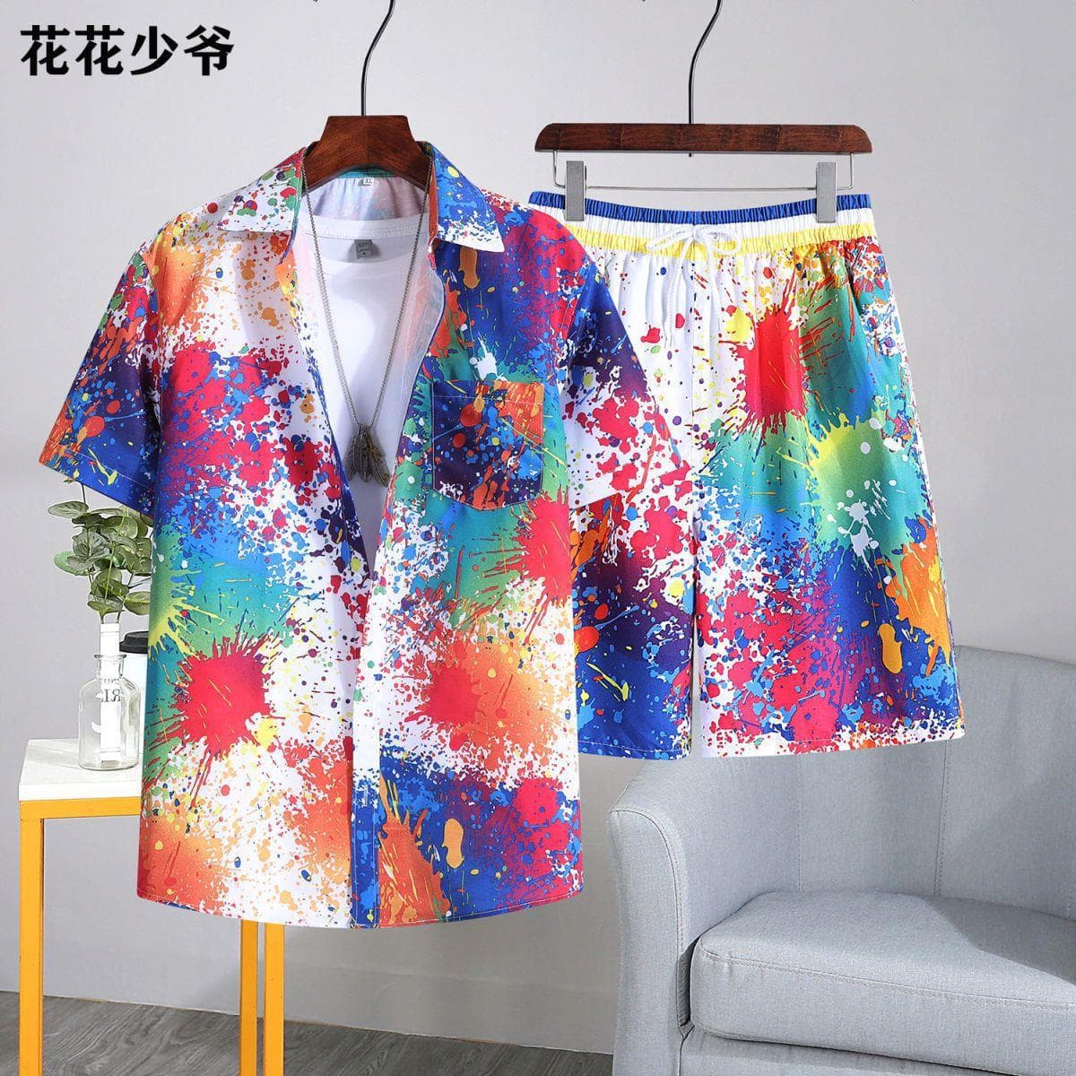 Men's Summer Quick-Dry Short Sleeve Floral Shirt Set, Hawaiian Beach Outfit, Loose Casual Two-Piece Set with Shorts
