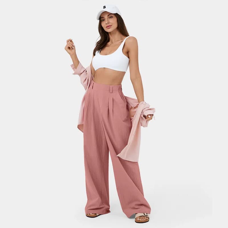 2023 Amazon European and American foreign trade cross-border women's trousers, pure cotton, high-waisted wide-leg trousers, casual loose long trousers.
