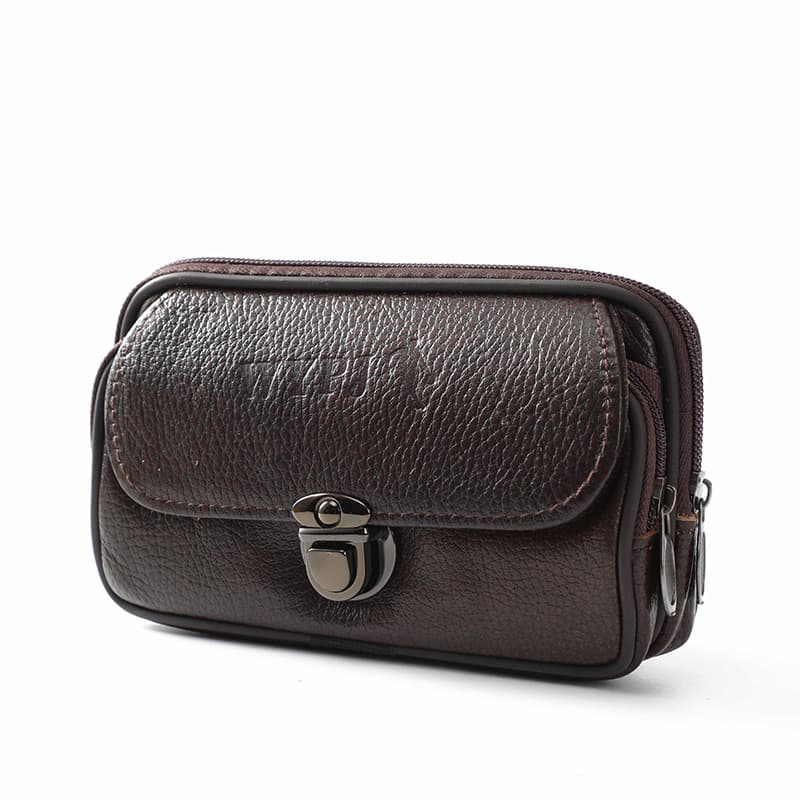 Cross-body Synthetic Leather Phone Pouch Waist Bag for Men, Belt-Worn Phone Case for 6.7-Inch Phones, Horizontal Leather Style for Elderly, Hanging on Waist